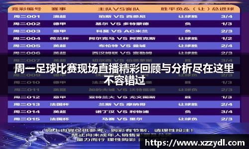 周一足球比赛现场直播精彩回顾与分析尽在这里不容错过